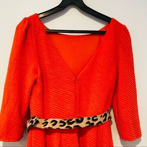 Ark & Co Orange Ribbed A-Line Belted Dress Size Large - Picture 2 of 9